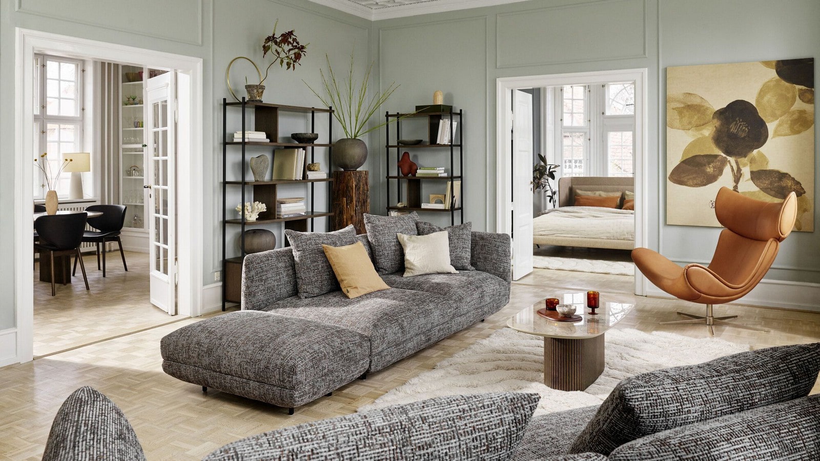 3-местный диван c козеткой Salamanca - Bristol 3063 Ткань бежевая  -  Под заказ в интерьере